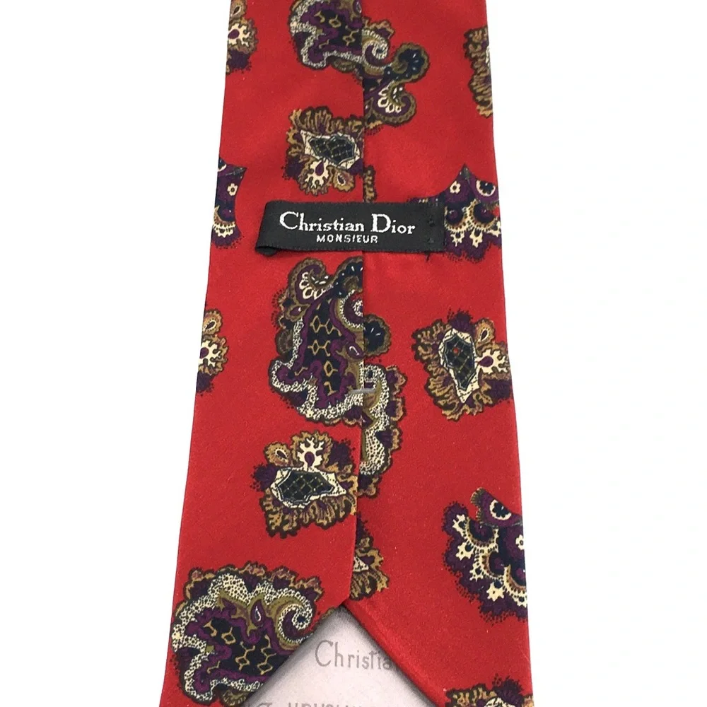 NEW Christian Dior Italy, Men’s 100% Silk Red Gold Abstract Men’s Neck Tie